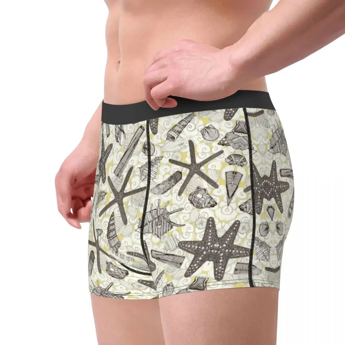 Novelty Boxer Shorts Panties Men's Seashells Starfish Sand Natural Underwear Breathable Underpants for Homme S-XXL