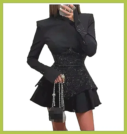 Nuovo Abito Mini con Paillettes 2026, Vestito da Festa Sexy a Vita Alta Linea A per Donne