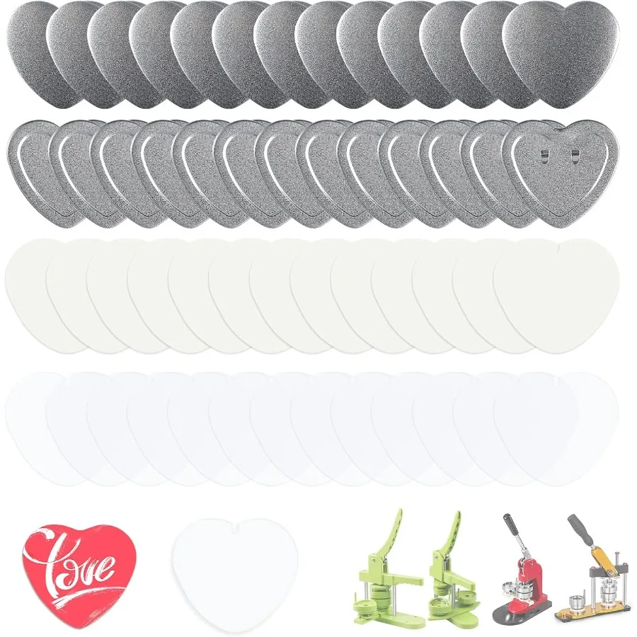 

Детали кнопок в форме сердца 2,24 дюйма, 57 мм для машины для изготовления пуговиц, принадлежности для кнопок в форме сердца, принадлежности для изготовления пуговиц для значков Inclu