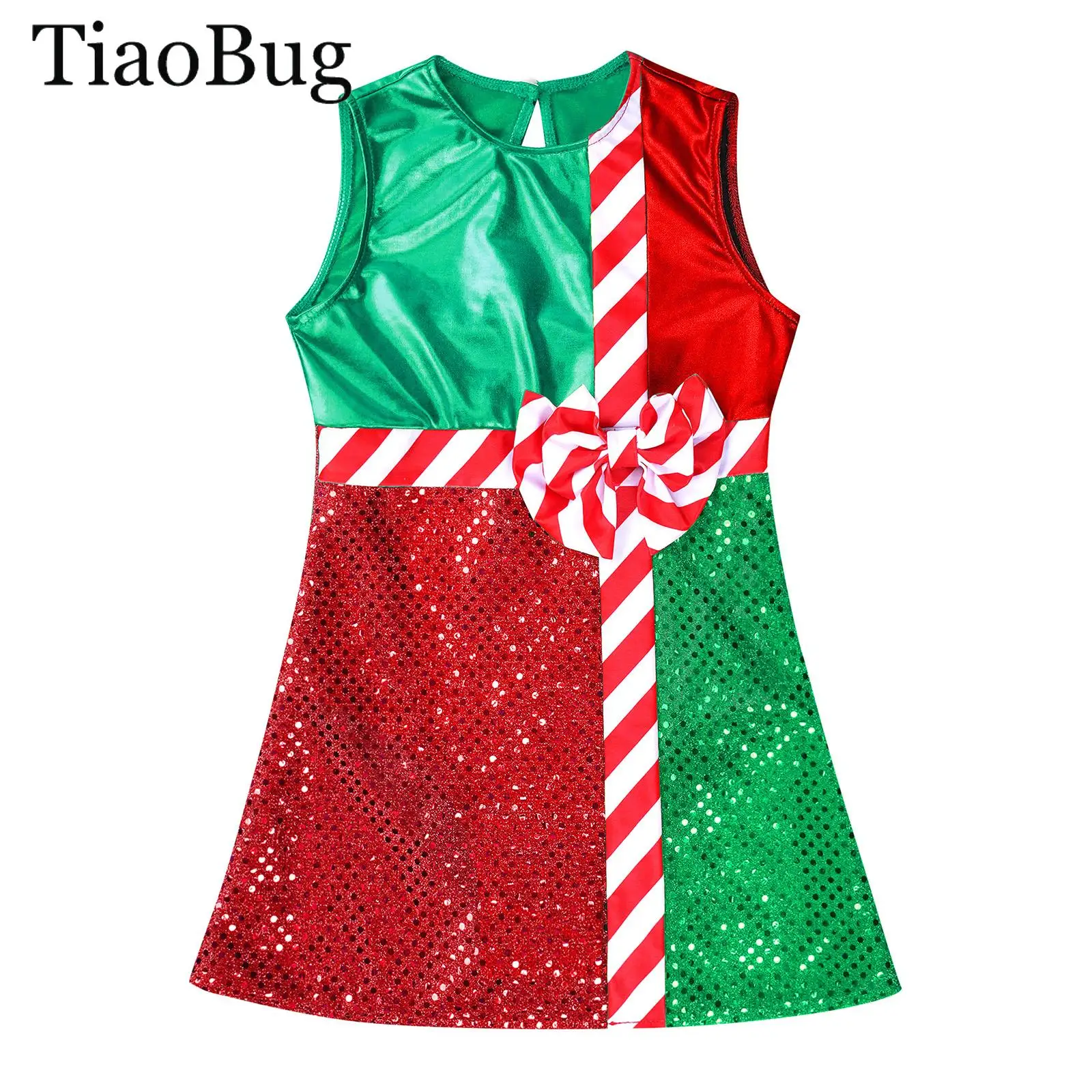 

Girls Sequins Christmas Dance Leotard Jumpsuit Candy Cane Striped Ballet Tutu Dress Halloween Circus Santa Claus Cosplay Costume