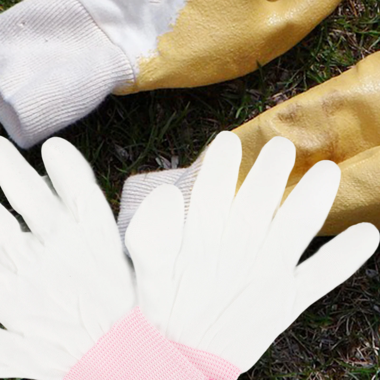 

12 Pairs Garden PU Palm Gloves Cotton for Women Detachable Static Pink Nylon Work