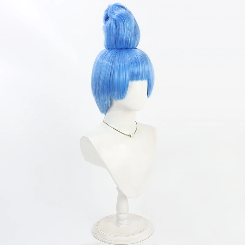 Parrucca cosplay Anime Happy Villains Madame Hyde Capelli corti blu Parrucca per giochi di ruolo per feste di Halloween + cappuccio gratuito