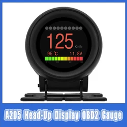 Nuovo A205 HUD Head-Up Display Rilevamento guasti OBD2 Visualizzazione Velocità Consumo carburante Temperatura Allarme tensione batteria Calibro OBD2