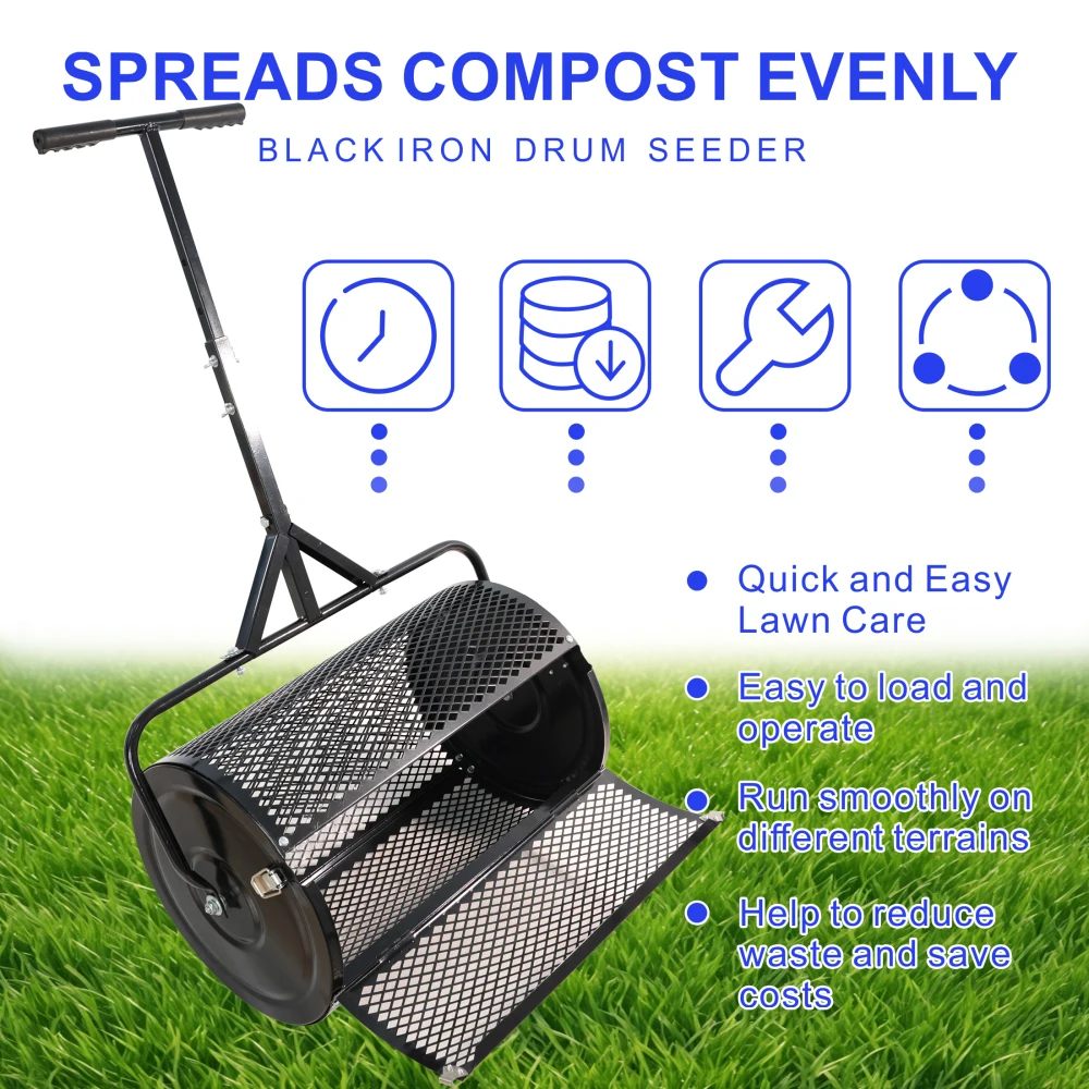 Compost Spreader Peat Moss Spreader with Upgrade T Shaped Handle for Planting Seeding Durable Lightweight Metal Mesh Spreader