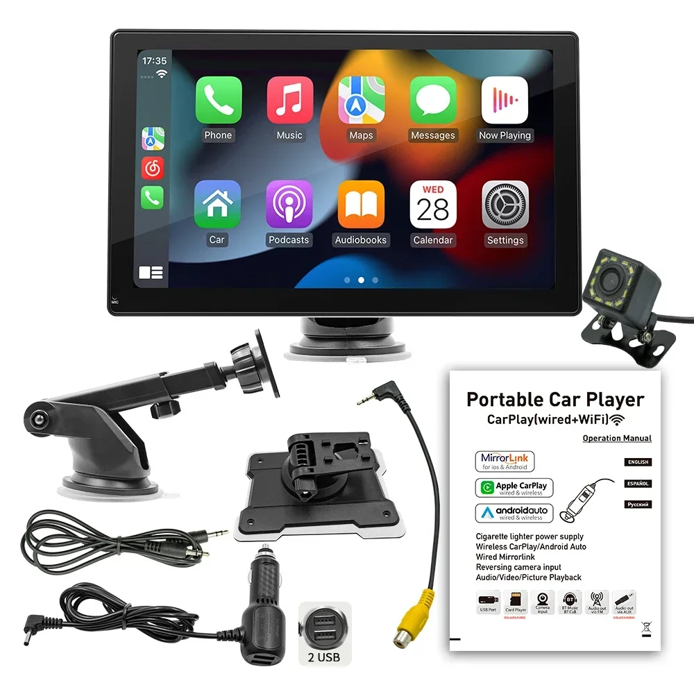 

9-дюймовый беспроводной зеркальный дисплей для Carplay, Android, авто, грузовик, HD-дисплей с сенсорной музыкой, видеоплеер, FM-передача, AUX-аудио