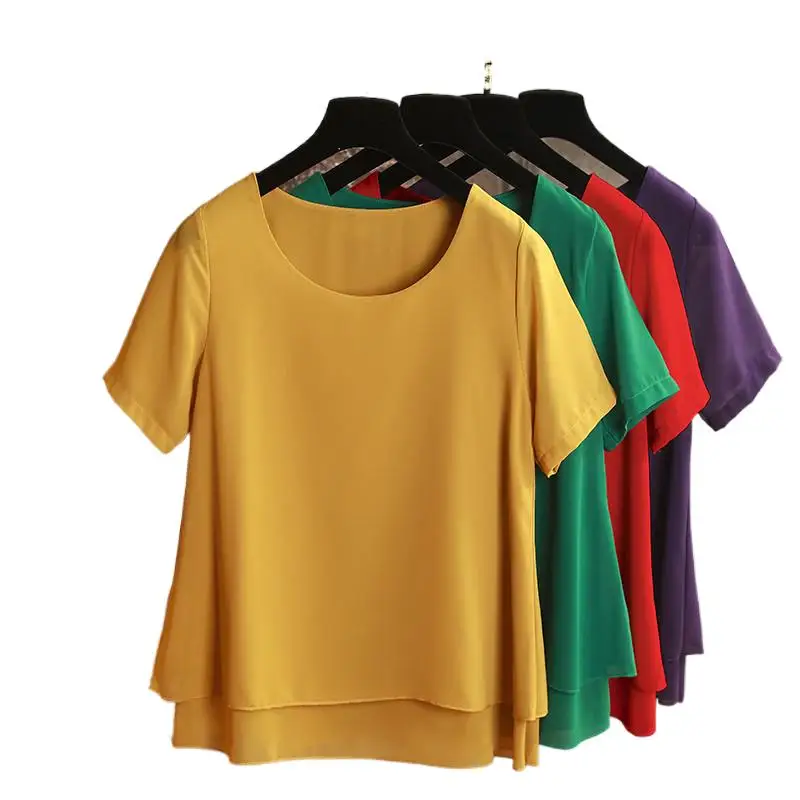 Frauen O Neck Chiffon Blusen Sommer Koreanische kurzarm büro dame Hemd Casual Tops blusas mujer de moda