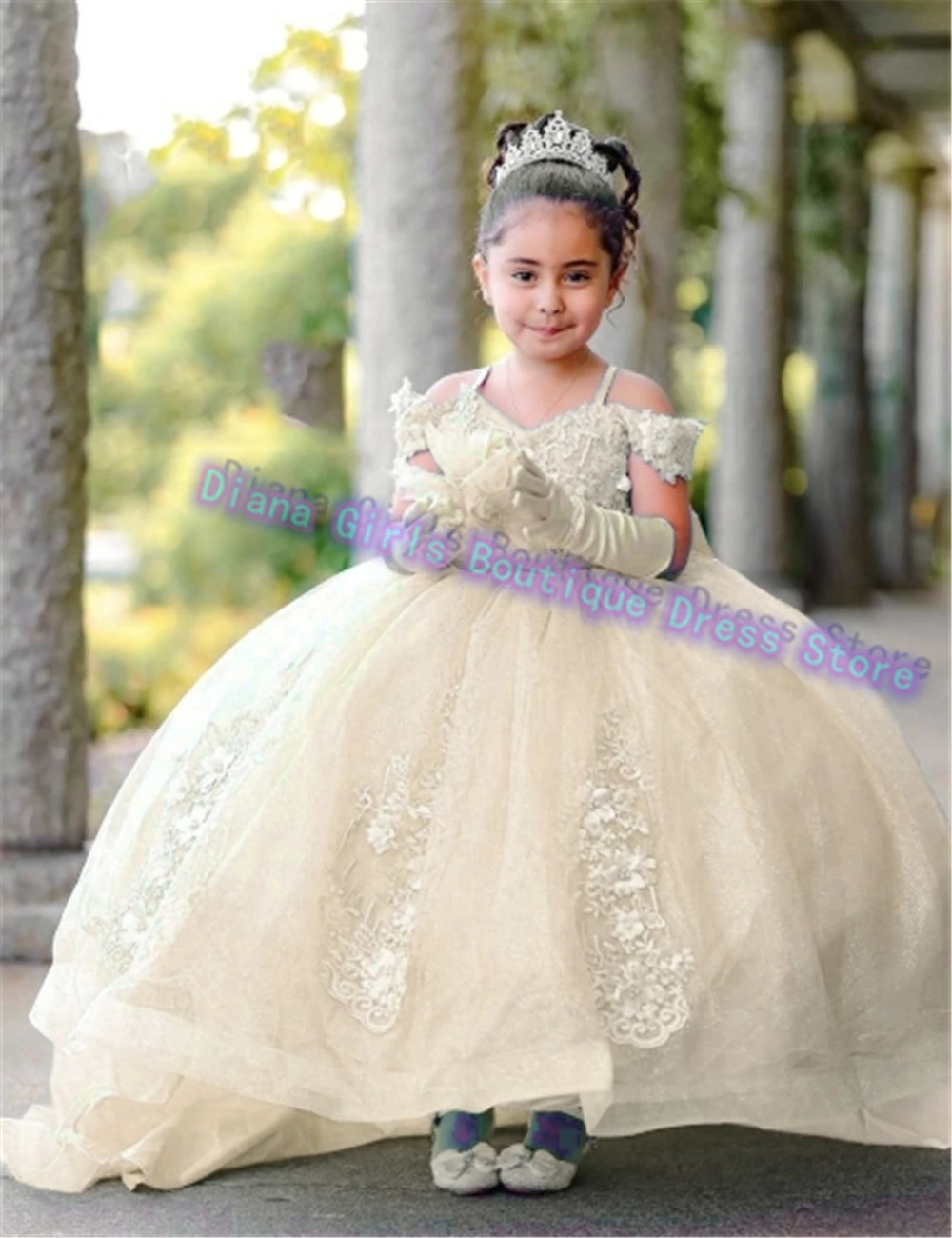 Elegant Flower Girl Dress Wedding Gowns Decal Tulle Bow Party Little Baby Girls Birthday Pageant Robe Holy Evening Dresses