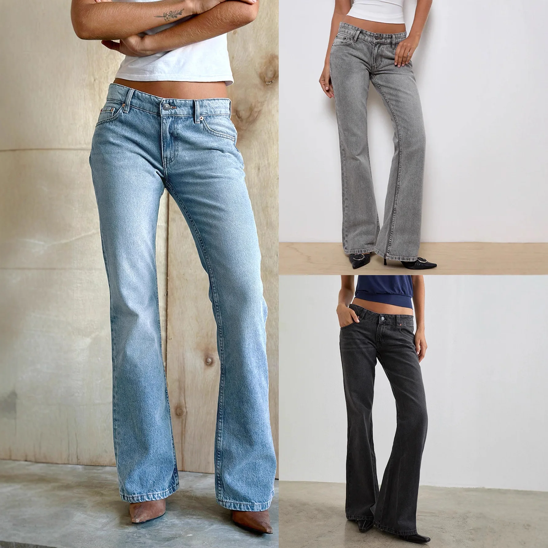 

Женские джинсы-клеш с эффектом потертости, удлиненные, стрейч, винтажные, весна 2026, уличный стиль