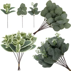 Simulated green plant, eucalyptus leaf, fake leaf, eucalyptus money leaf, single branch wedding decoration fake plant