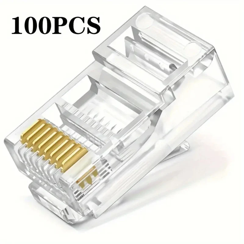 

100 шт. RJ45 Cat6 Cat5 разъем-терминал позолоченный 8P8C Ethernet проход через вилку