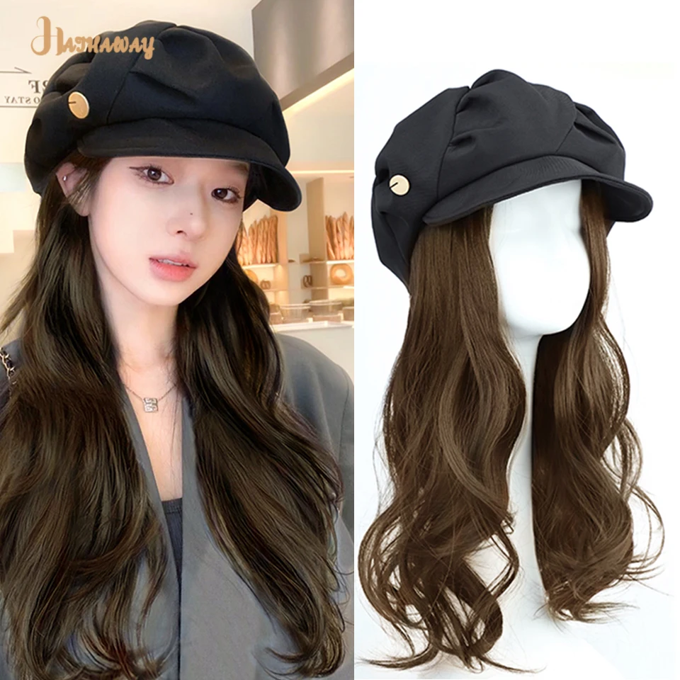 HS Synthetic Cloud Hat Wig One Tik Tok Online Celebrity Cloud Hat Full Head Female Long Curly Hair Detachable Wig Hat Daily Wear