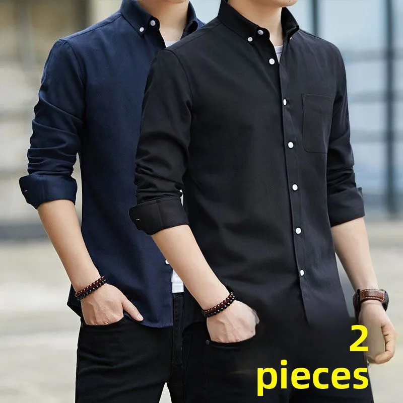Oxford Cloth Men's Shirt Long Sleeve Workwear Resistant to Wear And Tear Fashionable Urban Style Thickened Autumn Season Youth