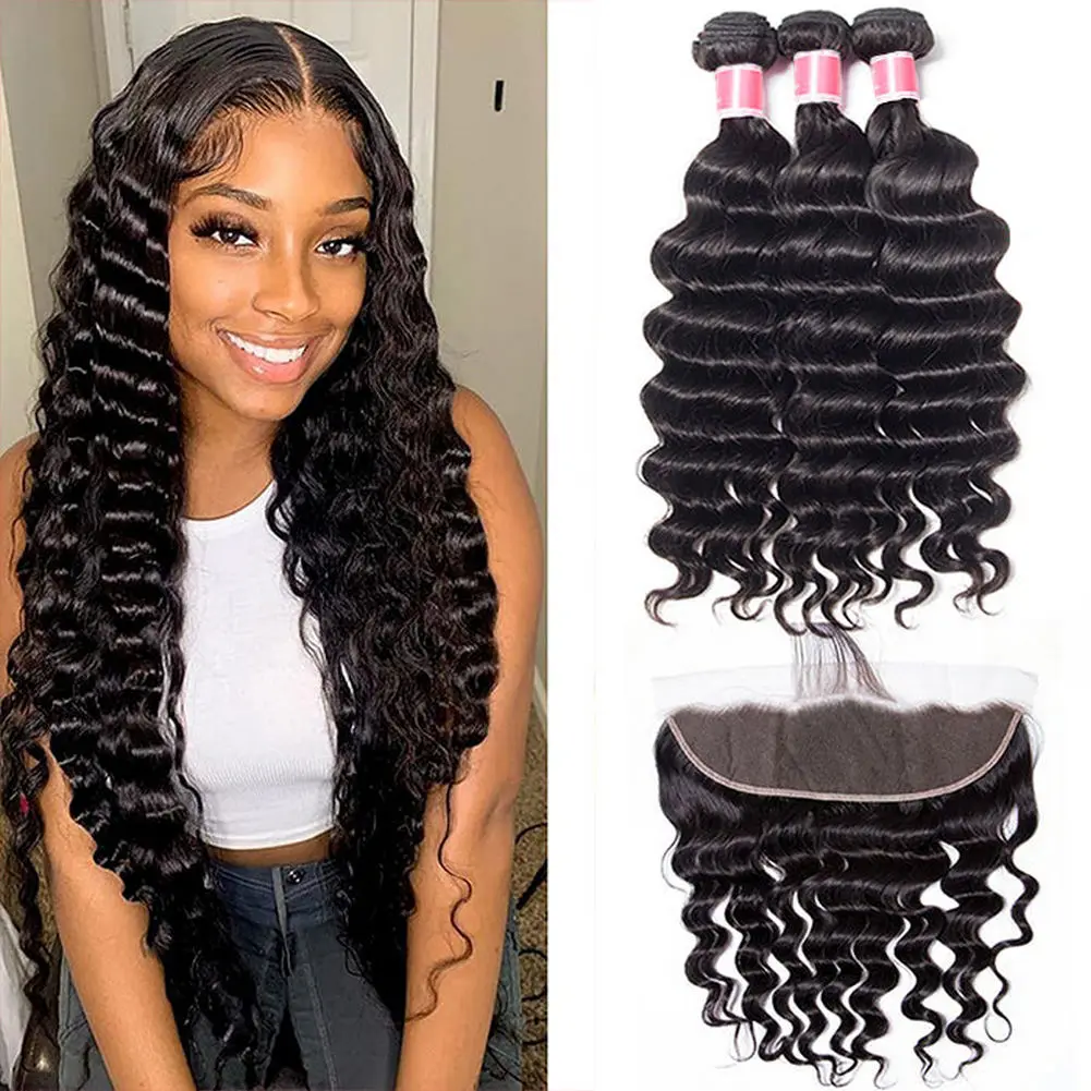 

Cheap Loose Deep Wave Hair 3 Bundles with Frontal Brazilian Human Hair Loose Deep Wave Bundles with Frontal