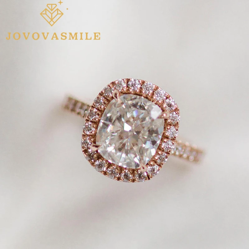 

JOVOVASMILE 2.3carat Cushion Cut Moissanite Gold Ring 8.5x7.5mm Hybrid Crushed Ice 14k Rose Gold Rings Accessories For Women