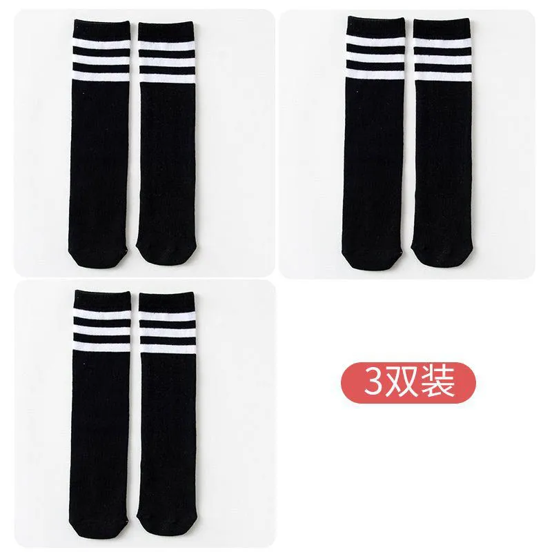 1/2/3Pairs Kinder Mädchen Kniehohe Baumwolle Socken Schwarz Weiß Drei-Linie Gestreiften Laufsport socken Fußball Golf Sport Socken – Detail 15