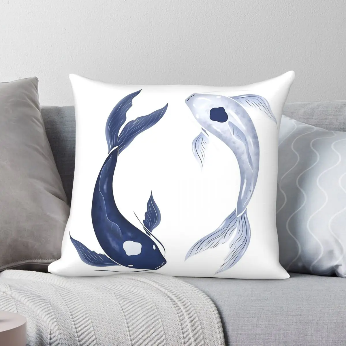 Tui La Koi Fish Square Pillowcase Polyester Linen Velvet Pattern Zip Decorative Bed Cushion Case 45x45