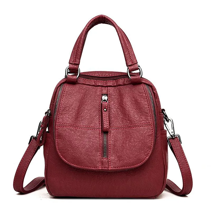 2024 New Women\'s Backpack PU Leather School Bag Casual Backpack For Girls Portable Double Zipper Leisure Shoulder Bags