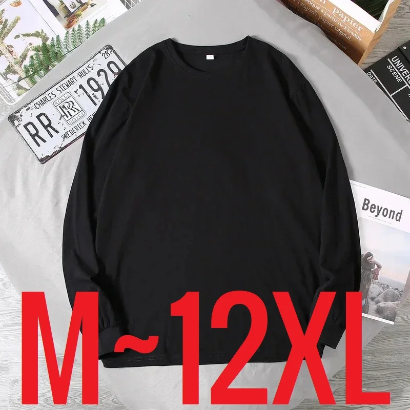 Big Sizes Men Clothes 12XL T Shirt Men Basic 100 Cotton Long Sleeve T-shirt Male Plus Large 10XL Oversized Simples Black Tshirt