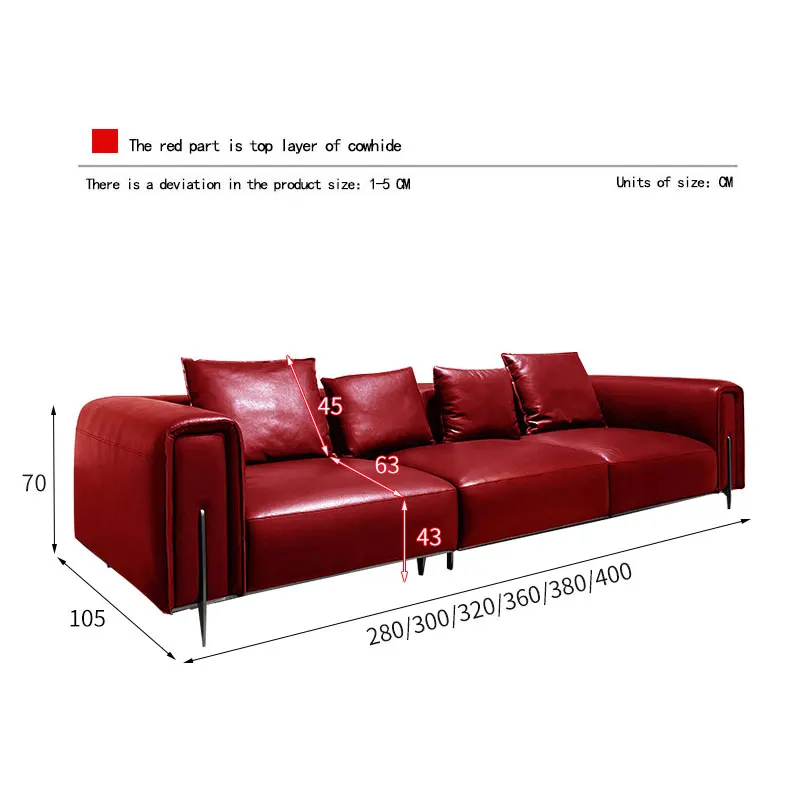 #Italian Modern Minimalist Leather Sofa Simple Light Luxury Straight-Row Three-Person Seat with Genuine Leather Sponge Filling