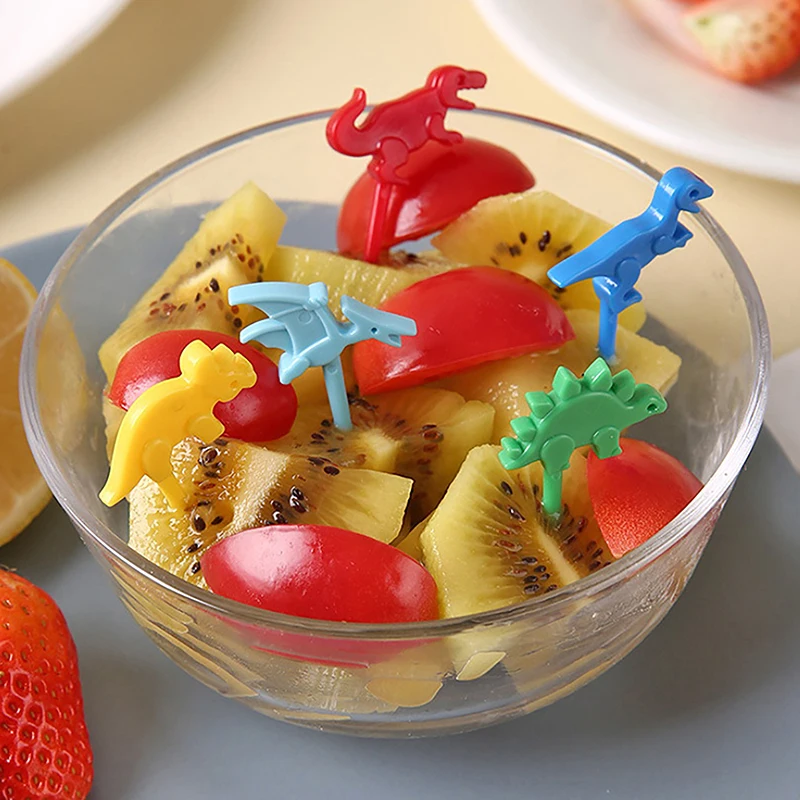 4/6/8/10Pcs Cartoon Dinosaur Fruit Fork Cute Cupcake Top Decoration Food Appetizer Toothpicks Bento Box Accessories