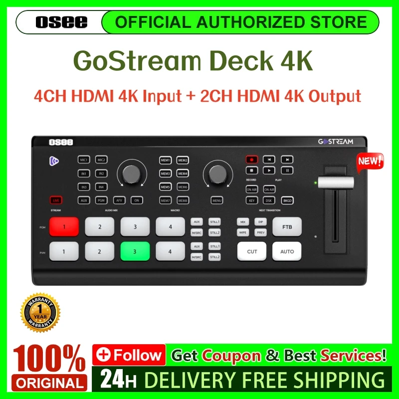 OSEE new Gostream Deck 4K 4ch HDMI + AUX Input Live Video Switcher