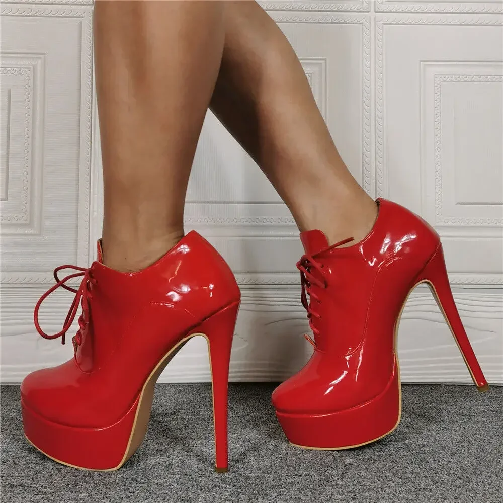 Women High Heel Lace Up Court Shoes Pump Sexy Platform Stiletto Ankle Boots   New 2024