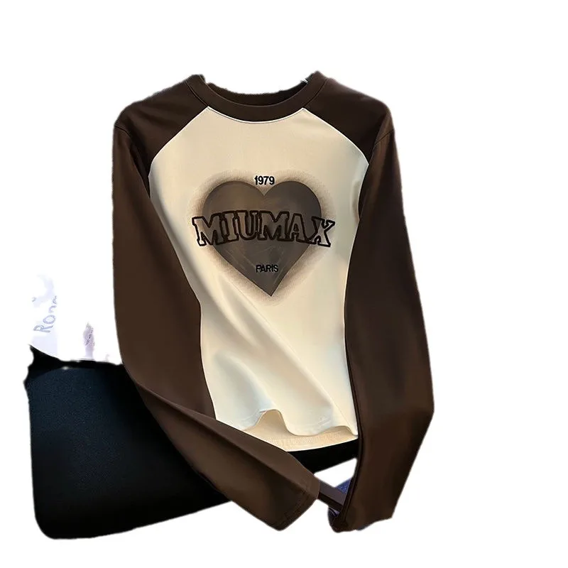 Large size women's clothing spring and autumn new contrasting colors loose and thin letter printing long-sleeved T-shirt 5