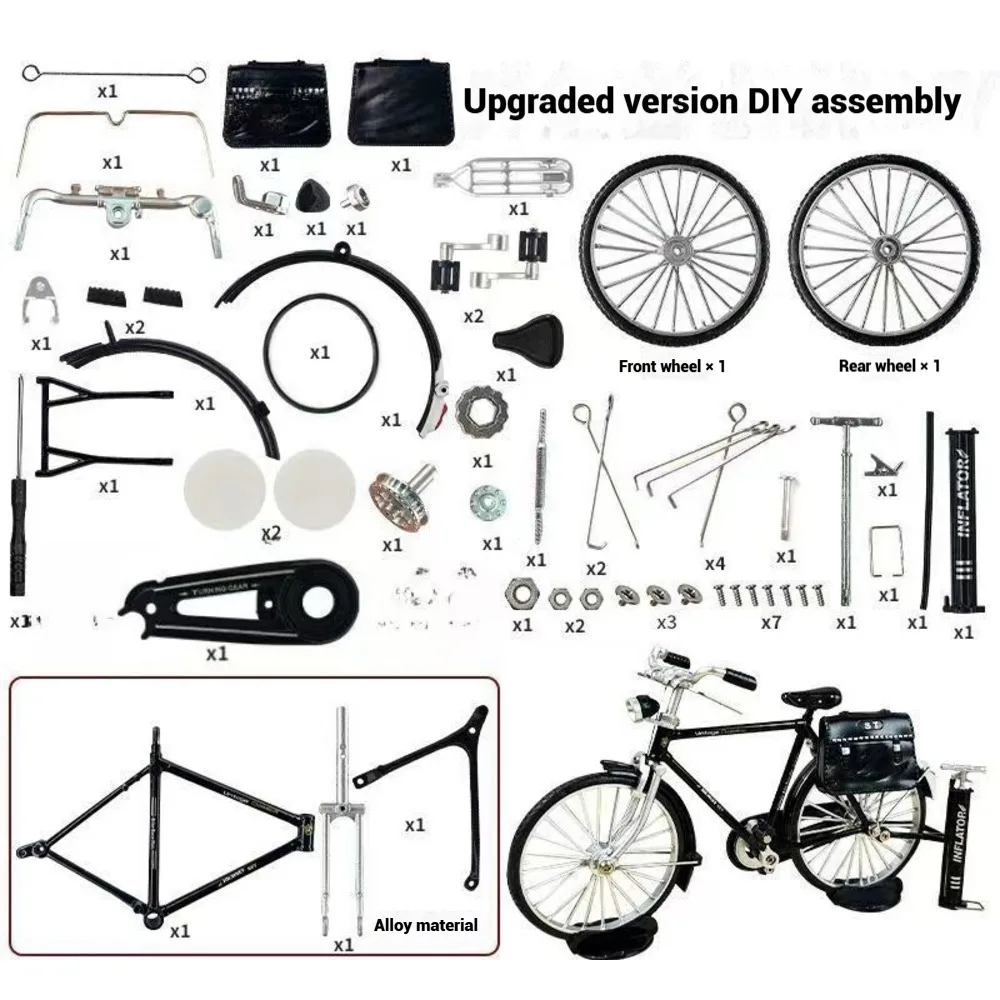 Giocattolo di assemblaggio di simulazione modello classico per bicicletta in lega fai-da-te retrò classico da 28 pollici per la visualizzazione di figurine di bici da collezione