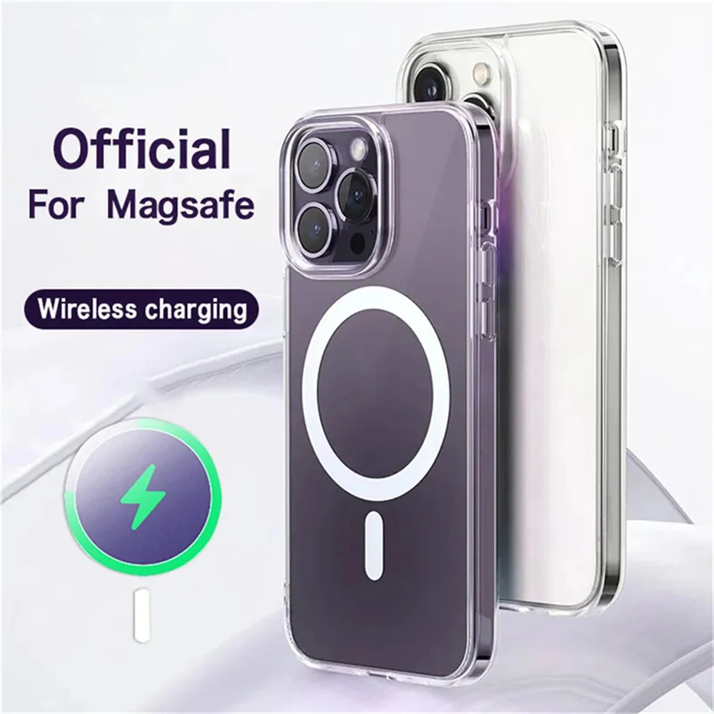 Transparent Magsafe Magnetic Phone Case Wireless Charging Protective Cover Shell For iPhone 16 15 14 13 12 11 Pro Max Mini XS XR