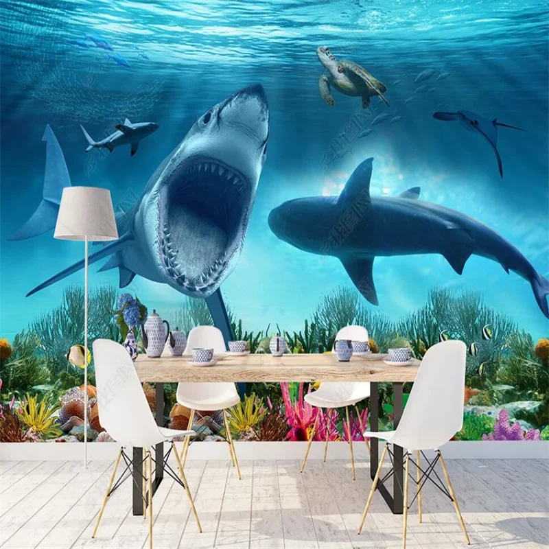 Modern Minimalist 3D Underwater World Shark Whale Children\'s Room Custom Wallpaper For Kids Room Decor Mural Aquarium Wall Paper