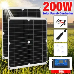 200W Solar Panel Kit With 60A Controller DC 18V Portable Solar Power Charger for Bank Battery Camping Car Boat RV Solar Plate