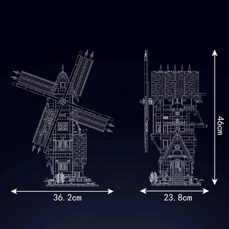 MOcorde D KING-décennie s de Construction de Moulin à Vent Médiéval, Série Créative Technique MOC-138190 Puzzle en Briques, Jouet Cadeau de Noël pour Enfants, 10060