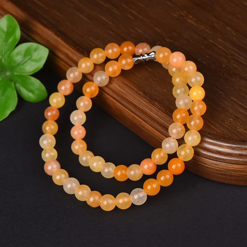 Collana gialla con burro di pollo multicolore in giada dorata, perline rotonde da donna fai da te, corda elastica, anello singolo, gioielli con ciondoli alla moda