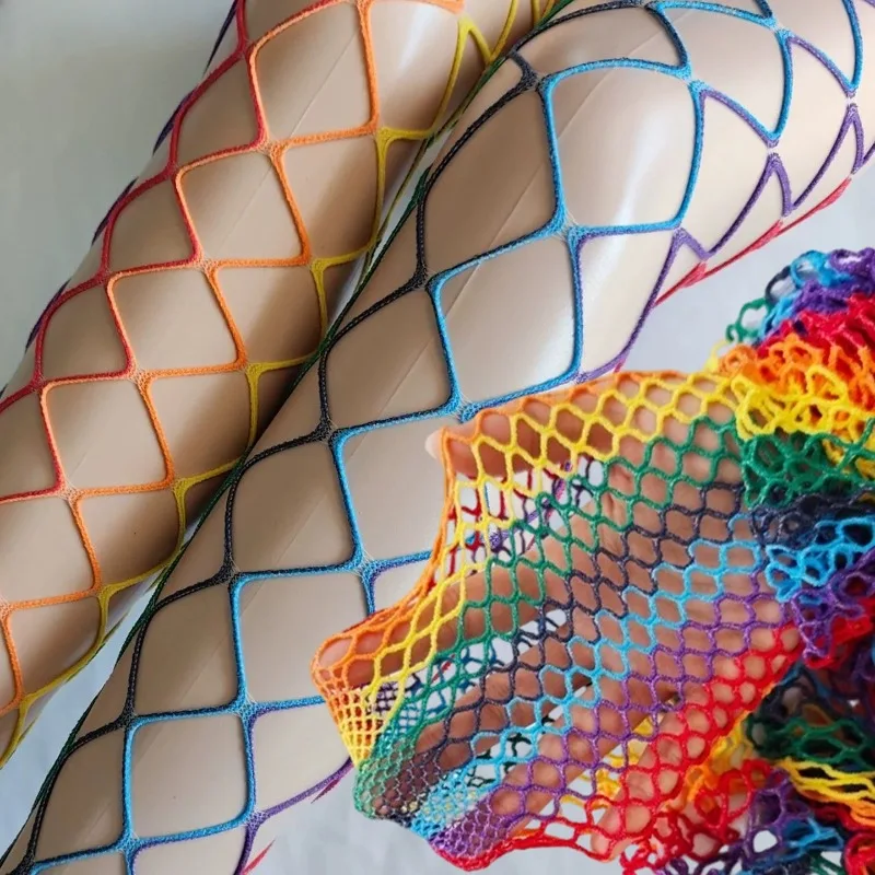Color Gradient Y2K Fishnet Tights Stretchy See Through Mesh Socks Trendy Harajuku Hip Hop Women Fashion Pantyhose Stockings Gift