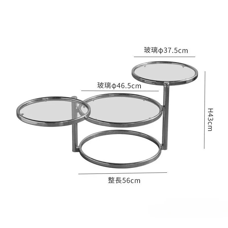 

Stainless steel small coffee table ins wind rotating round tempered glass Nordic simple round coffee table living room tea table