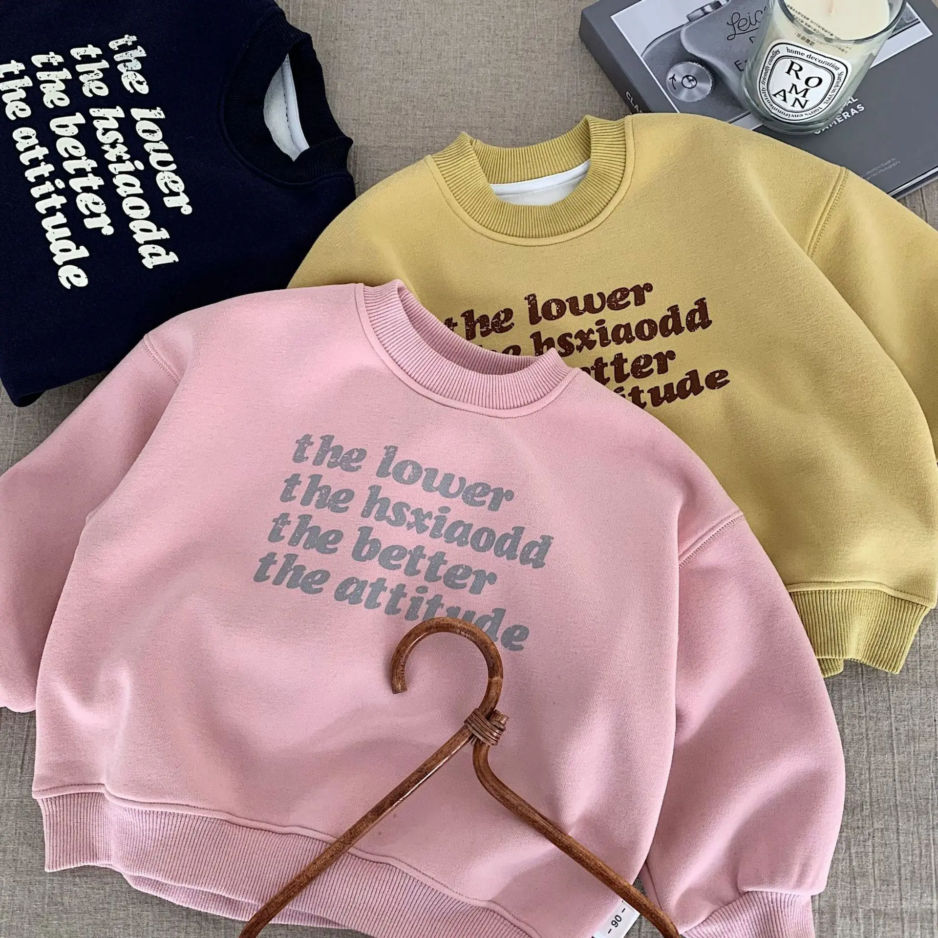 طفل بنين بنات دافئ عادية شتاء الخريف الأطفال أفضل 2-7Y الاطفال القطن صوف مبطن البلوز إلكتروني طباعة طاقم الرقبة البلوز #3