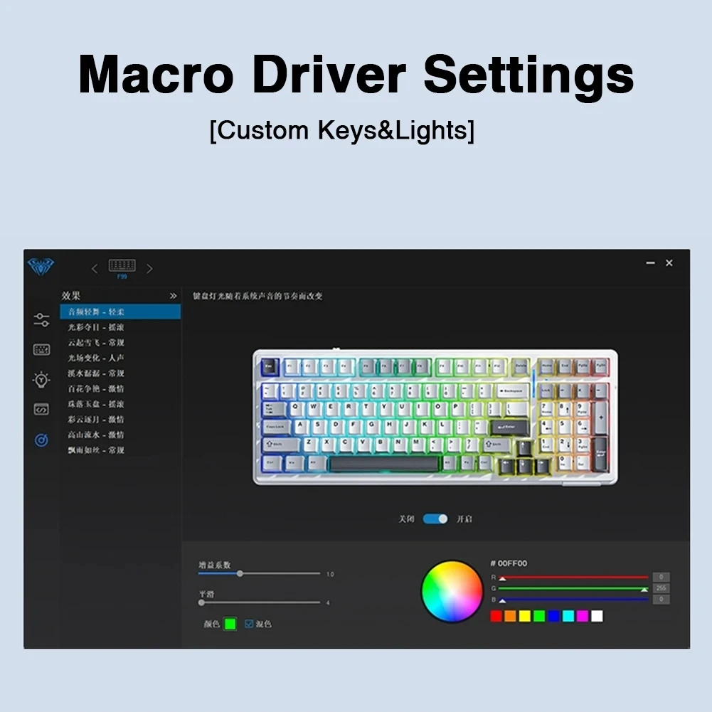 AULA F99 لوحة المفاتيح الميكانيكية للألعاب 99 مفتاحًا هيكل الحشية سماعة لاسلكية تعمل بالبلوتوث سلكية قابلة للتبديل السريع PBT طوقا RGB لأجهزة الكمبيوتر المحمول #6