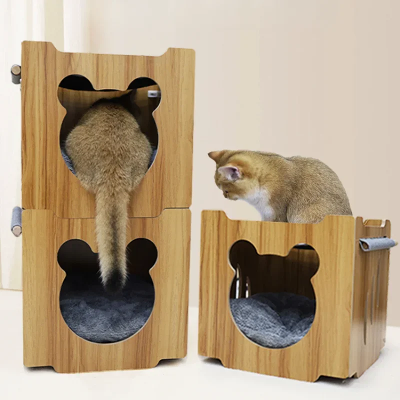 Cat house household upper and lower floors, double cat nest, cabinet integrated semi-closed villa multi-cat family nest