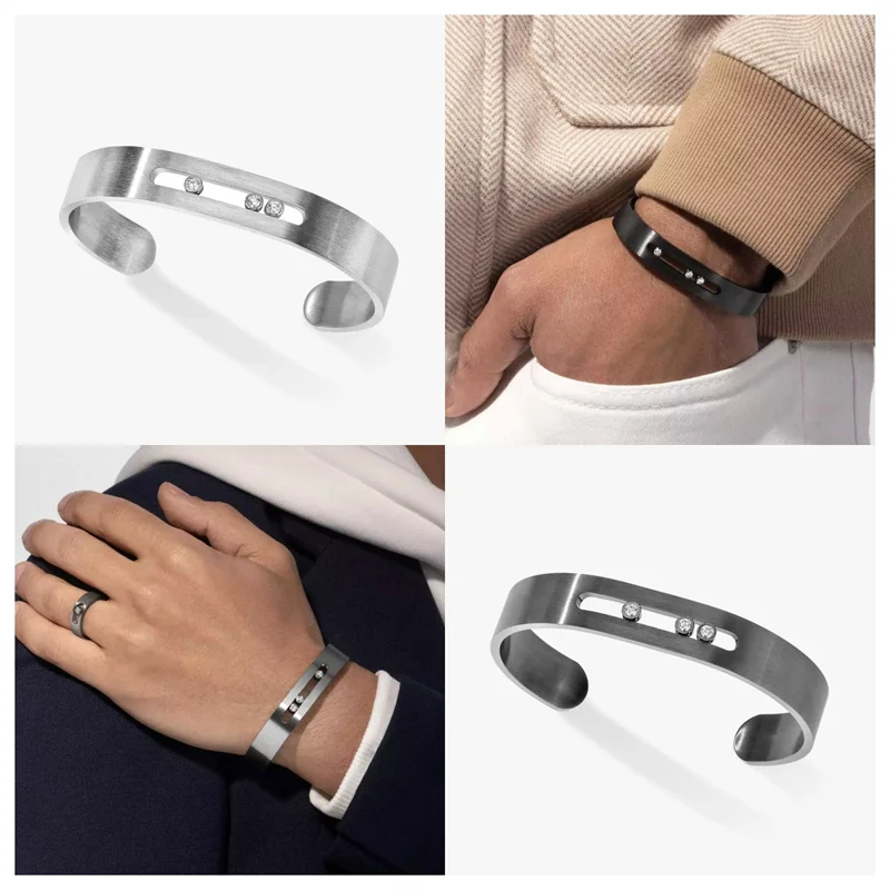 Move Titanium Men's Open Bracelet S925 Sterling Silver Brushed Craftsmanship Unique Personalized Luxury Jewelry