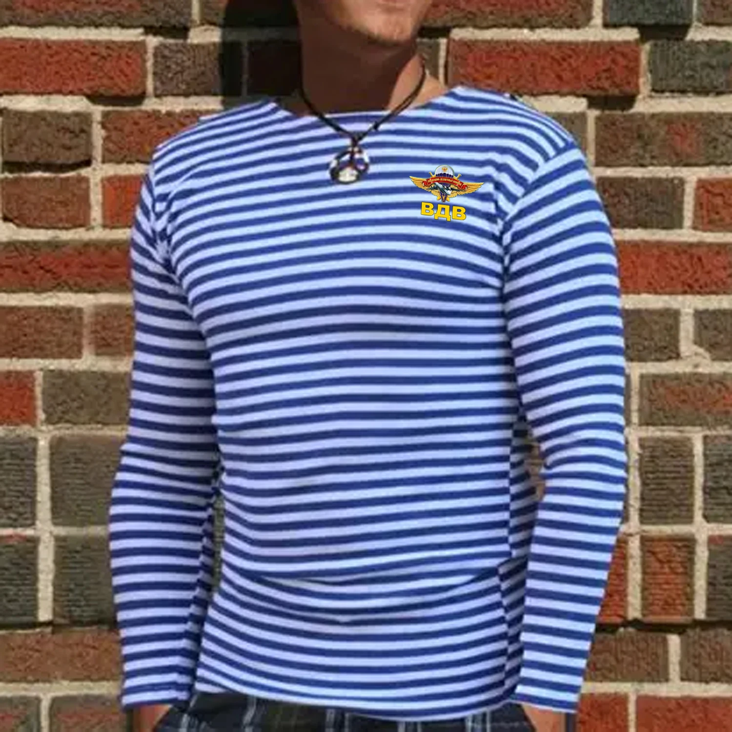 Russian Airborne Troops VDV Badge Paratrooper Stripes T-Shirt Polyeste Cotton Long Sleeve Mens Striped Shirt Telnyashka Tops