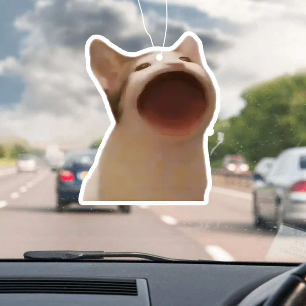 Yawning Cat Auto-Duftaufhänger – lustiges Ausdrucksdesign, hängende Spiegelentlüftung, anhaltender Duft