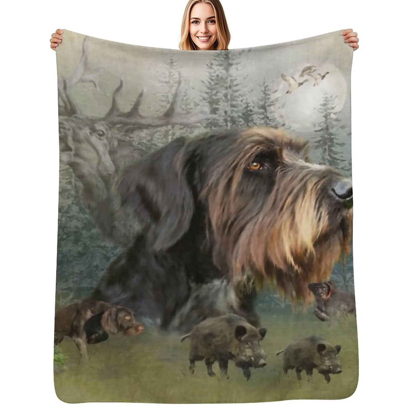 

German Wirehaired Pointer, Boar Hunting Throw Blanket halloween Soft Plush Plaid Sofa Quilt Cute Blankets