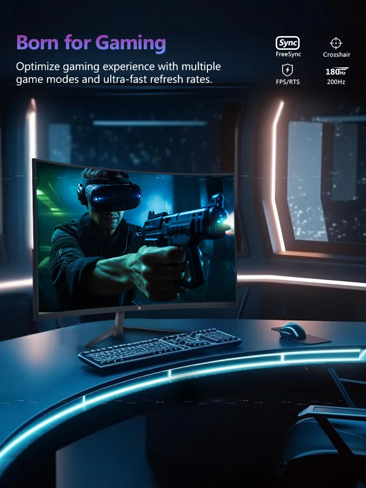 Z-EDGE 27 Zoll Curved Gaming Monitor 200Hz 1920 x 1080 Full HD, 1ms MPRT, 16:9 VA Panel, HDR10, FreeSync, 350cd/m², 16,7M Farbdisplay, flimmerfrei und mit geringem Blaulichtanteil, VESA-kompatibel