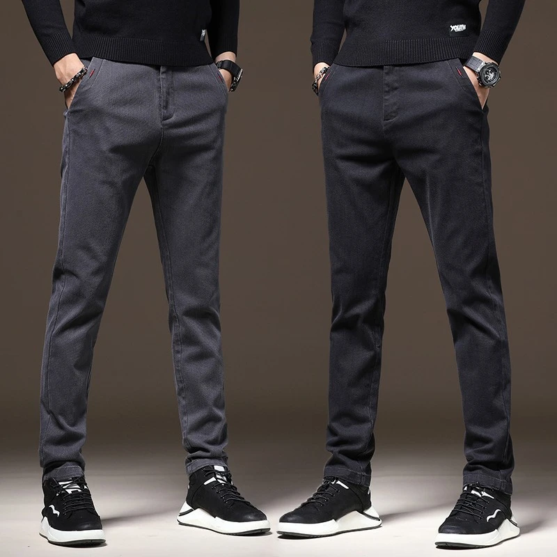 

Тонкие повседневные брюки, мужские весенне-осенние новые прямые деловые эластичные брюки, хлопковые мягкие уютные рабочие классические корейские мужские брюки