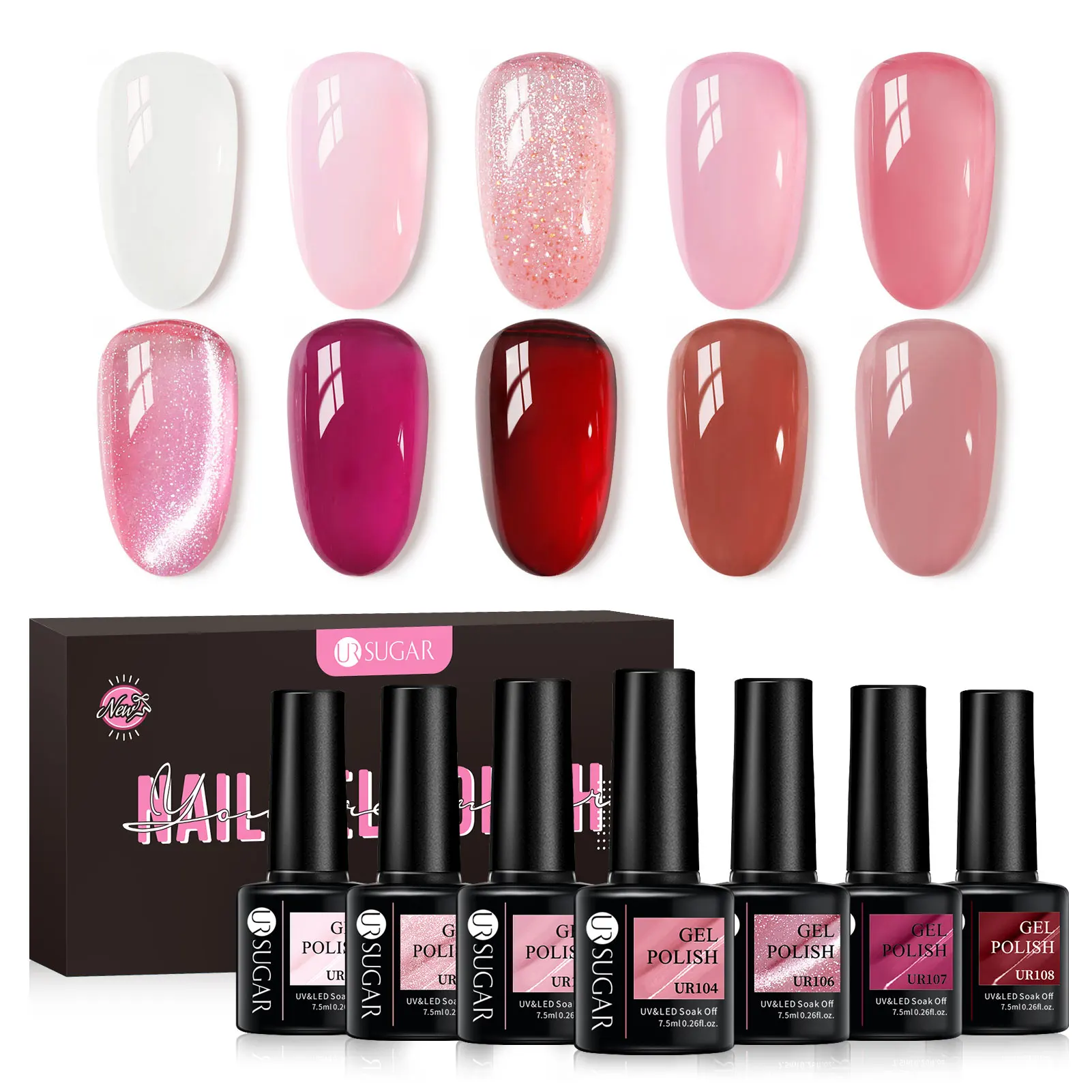UR SUGAR-Juego de Esmalte de Gel para uñas, color rosa y nude, diseño artístico de uñas con purpurina, Gel UV para remojar, Kit de Vernis de Gel para manicura de larga duración, otoño