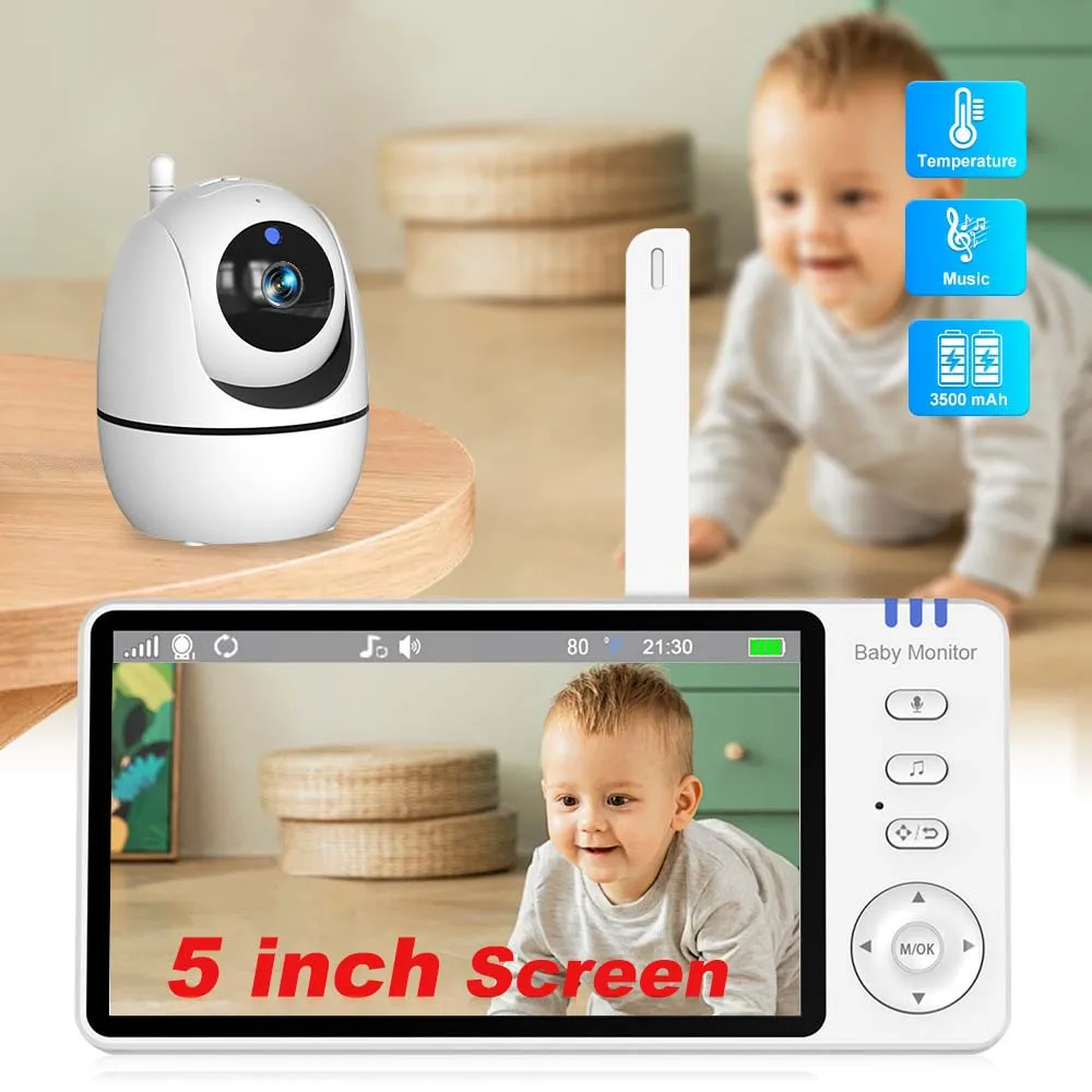 5 Inch Video Baby Monitor Indoor Mini Kids Surveillance cameras Security Protection Two-way Audio Baby Camera Temperture Display