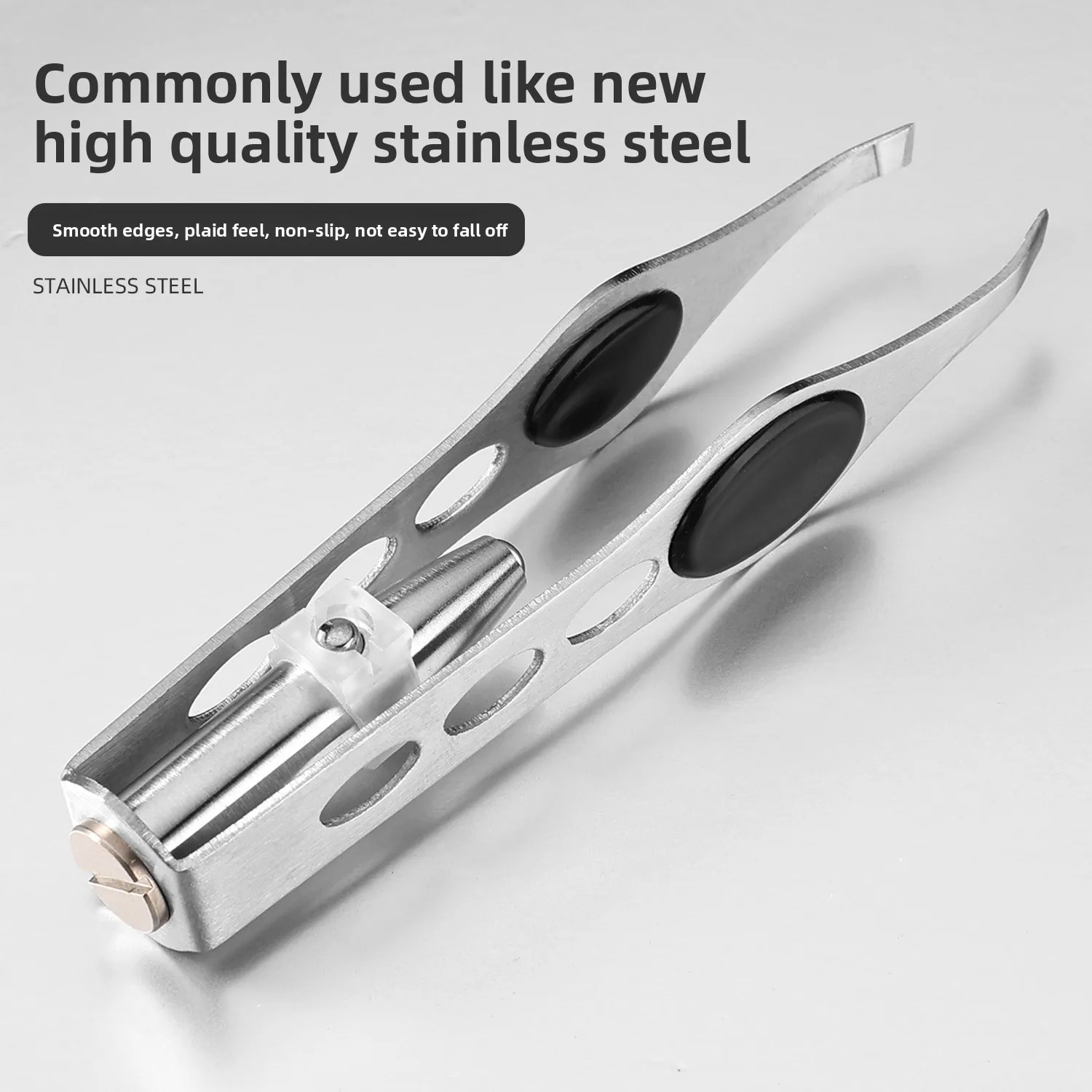 LED Light Precision Tweezers Stainless Steel Slanted Tip Eyebrow Tweezer for Ingrown Hair with Arrow Pattern Beauty Makeup Tool