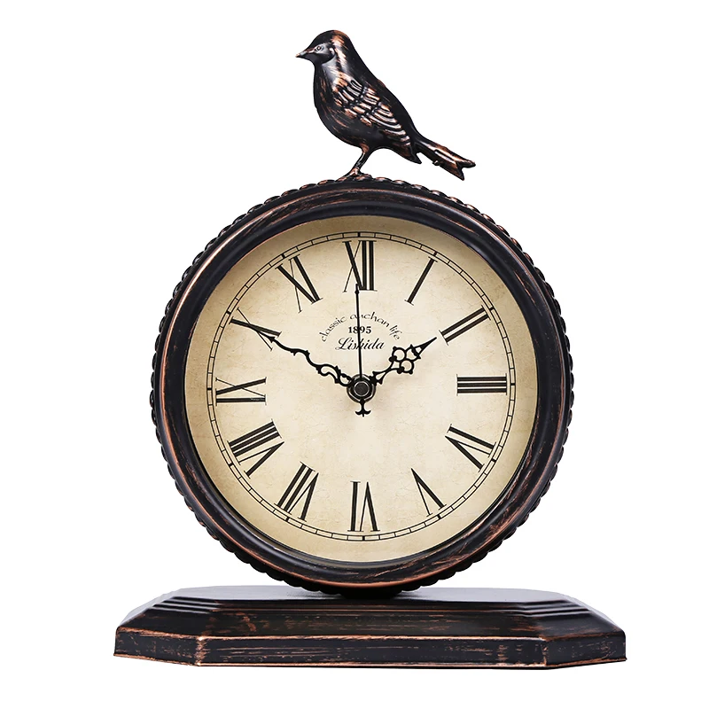 

The product can be customized.American retro nostalgic silent desk clock, European living room table clock, bird craft clock