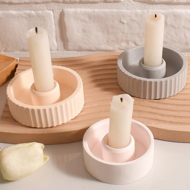 Round striped aromatherapy candle holder resin silicone mold, glue dripping DIY smooth candle base gypsum ornament mold