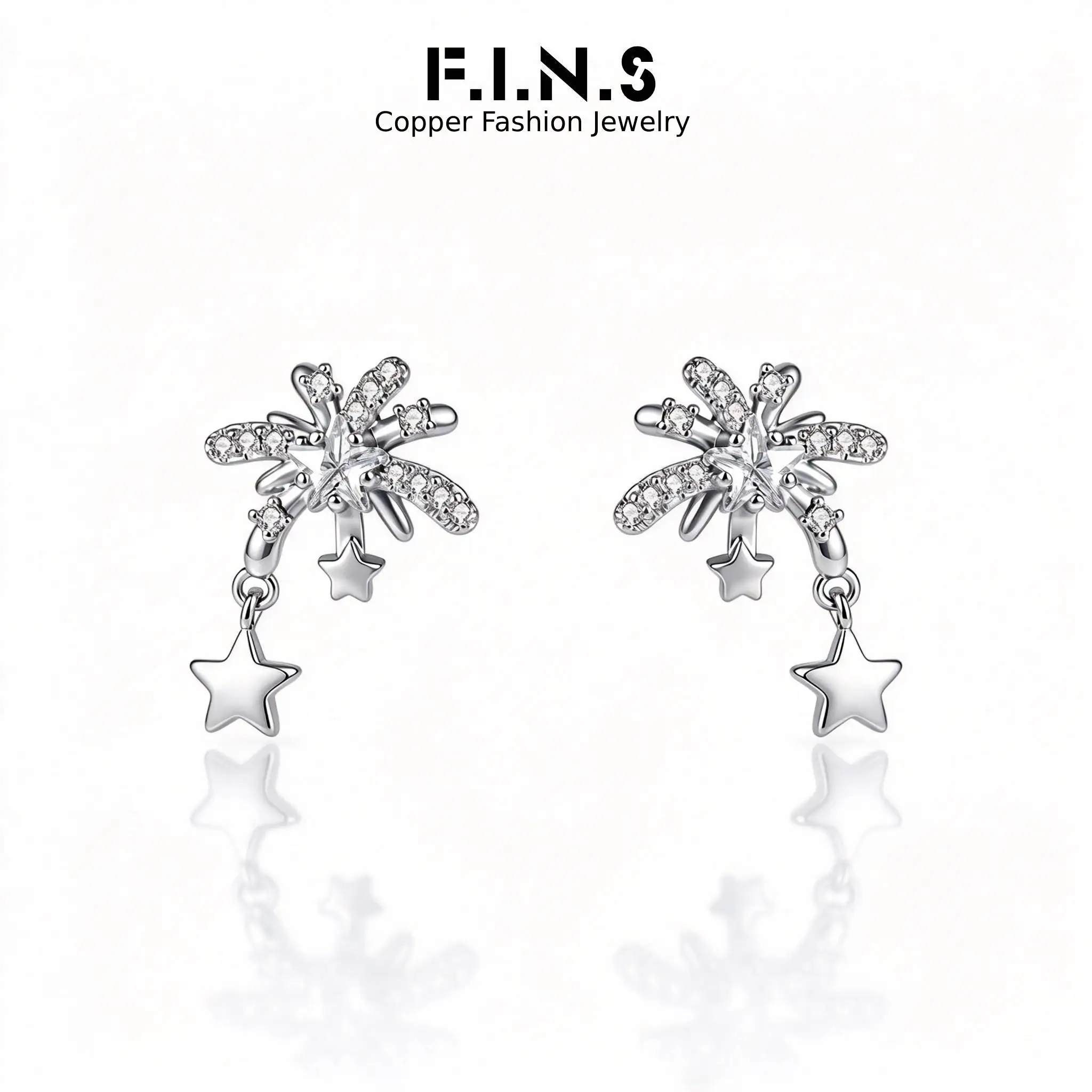F.I.N.S Sparkling Zircon Star Flower Stud Earrings for Women S999 Sterling Silver Needle Firework Ear Studs Fashion Jewelry